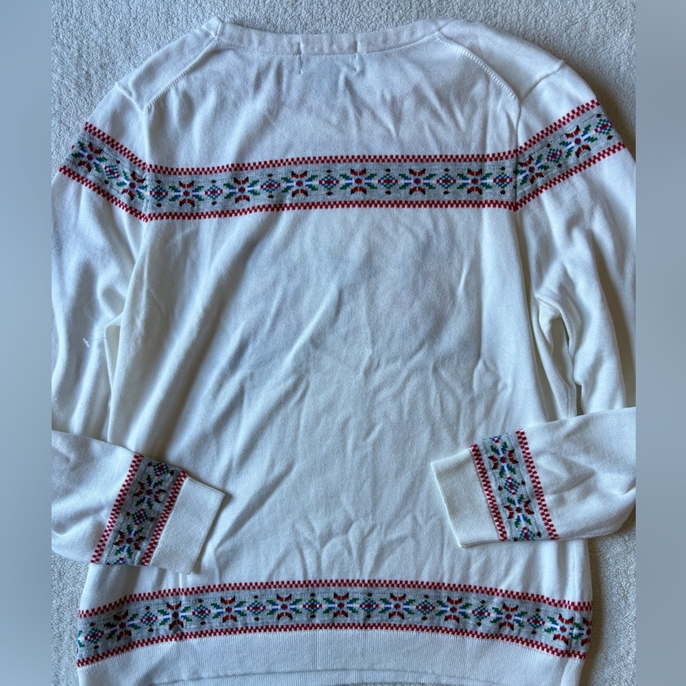 Lands' End Nordic Print Festive Sweater, Skiing Design. White. Size L (14/16) - Picture 9 of 9